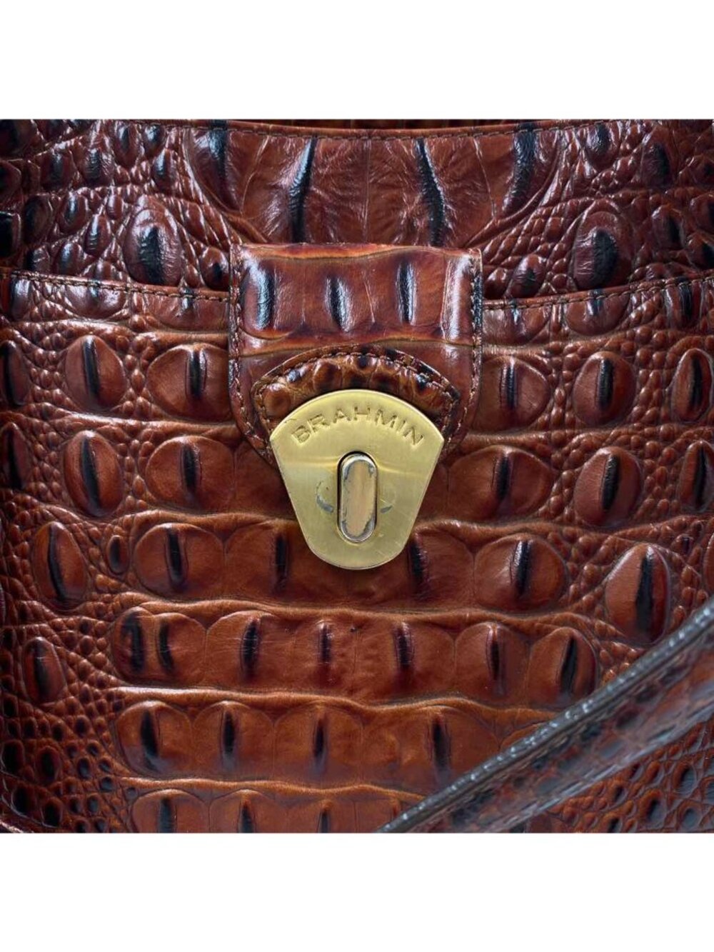 Brahmin Collette Alligator Croc Embossed Leather Women's Brown Textured Purse - Picture 3 of 7